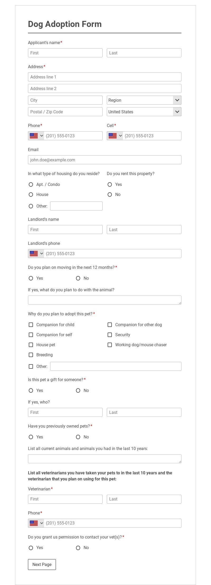 Free Dog Adoption Form Template