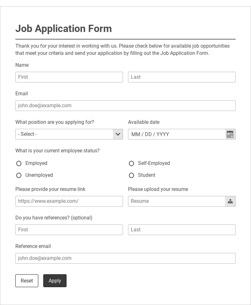 Job Application Form