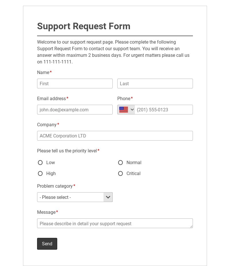 Support Request Form