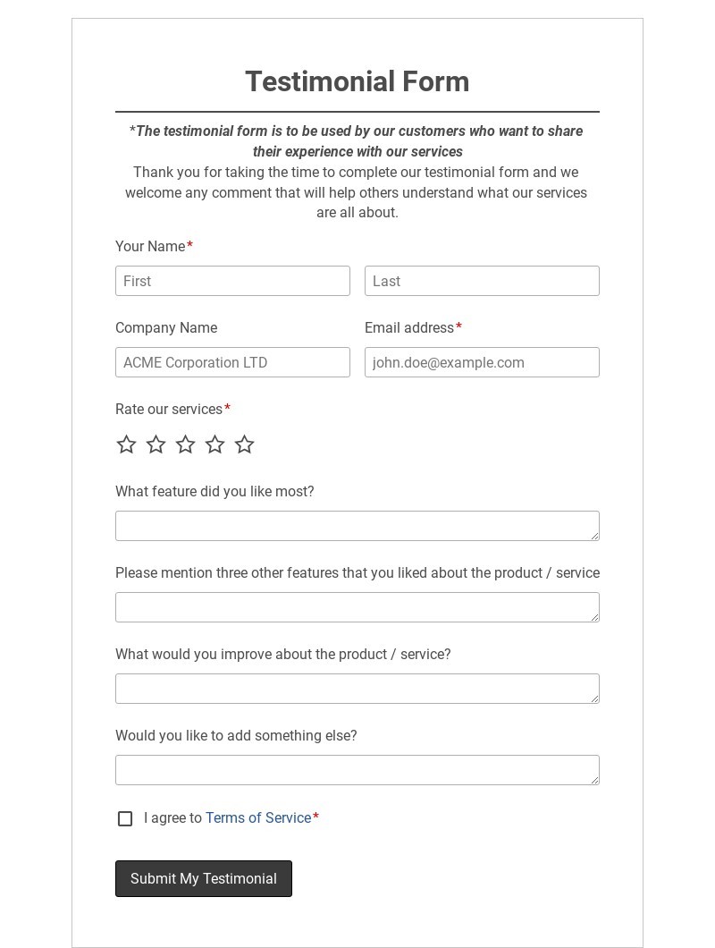 Free Testimonial Form Template
