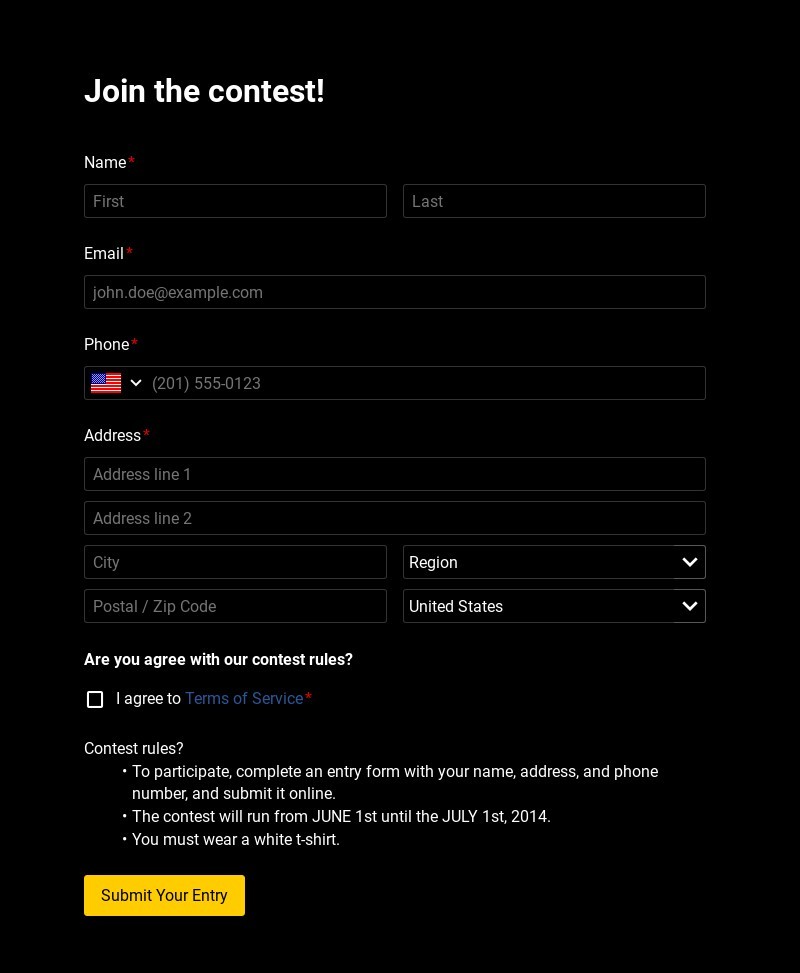 Free Contest Signup Form Template