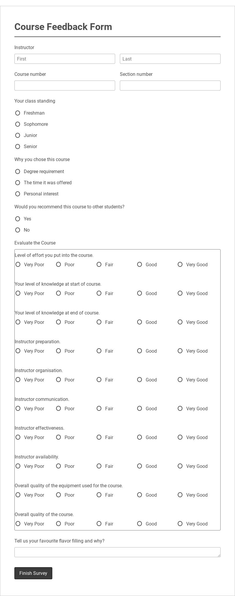 Free Course Feedback Form Sample