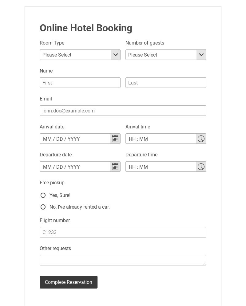 Online Hotel Booking Form Sample