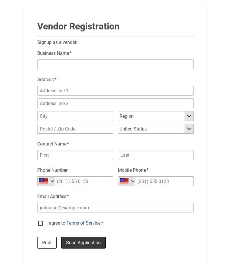 Free Vendor Registration Form