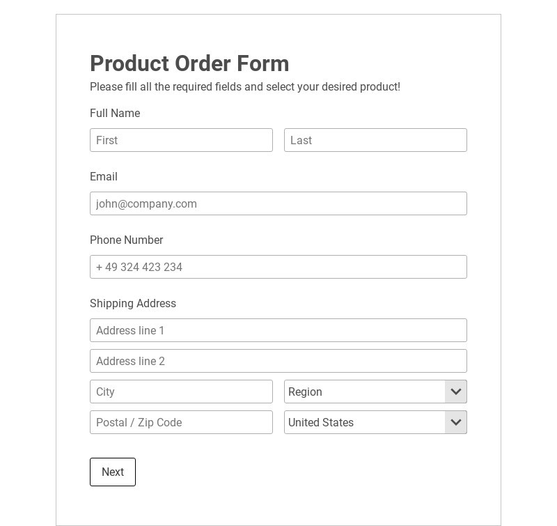 Free Product Order Form