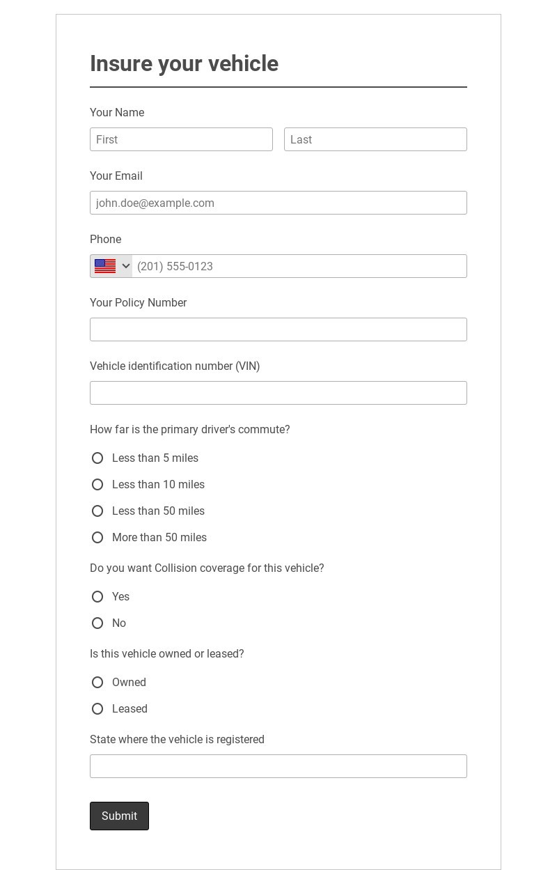 Car Insurance Registration Form