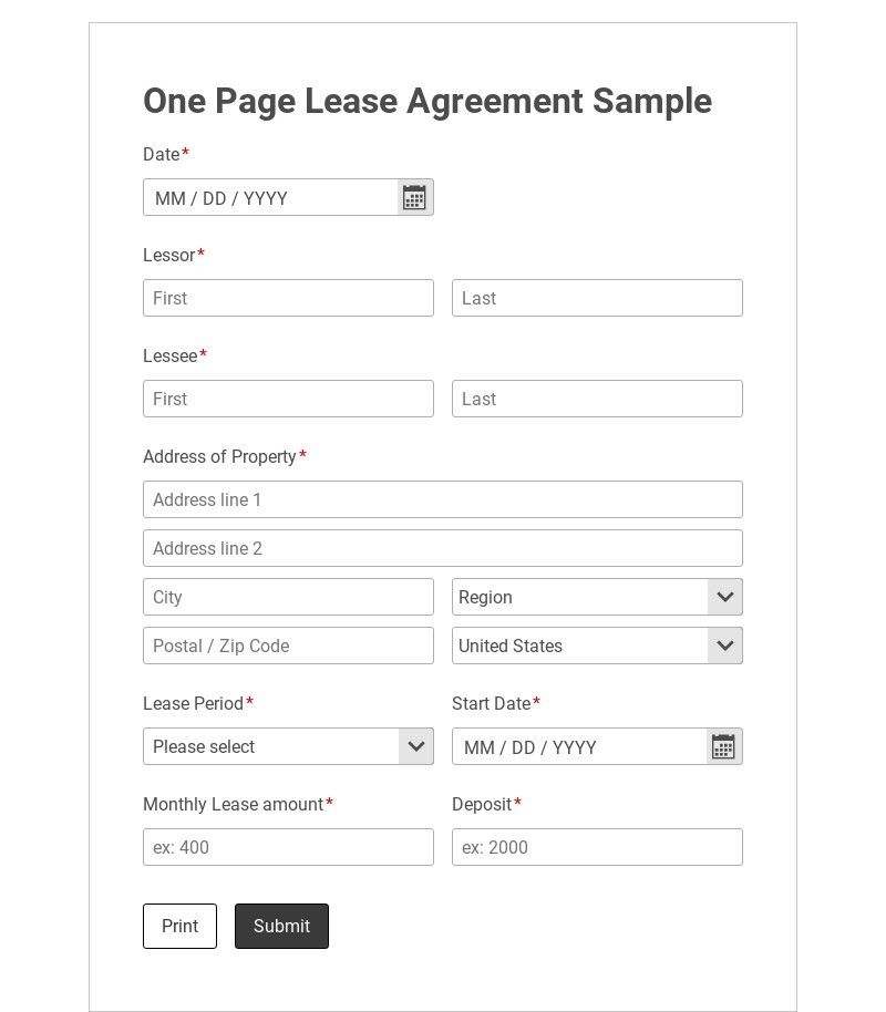Simple Rental Agreement Form Template