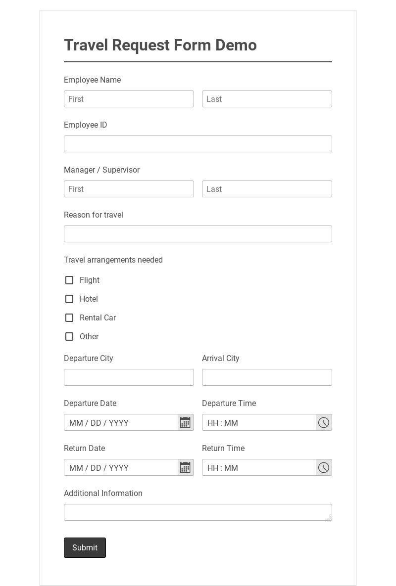 Free Travel Request Form Template