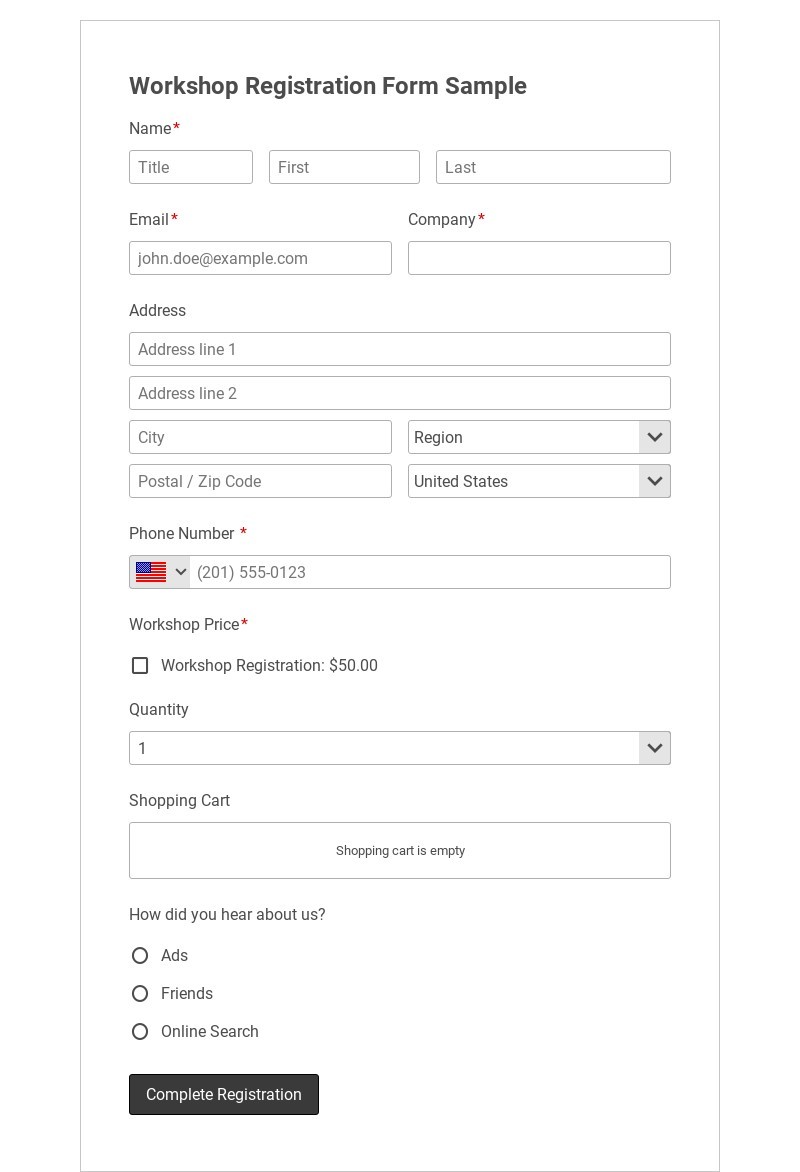 Workshop Registration Form Sample