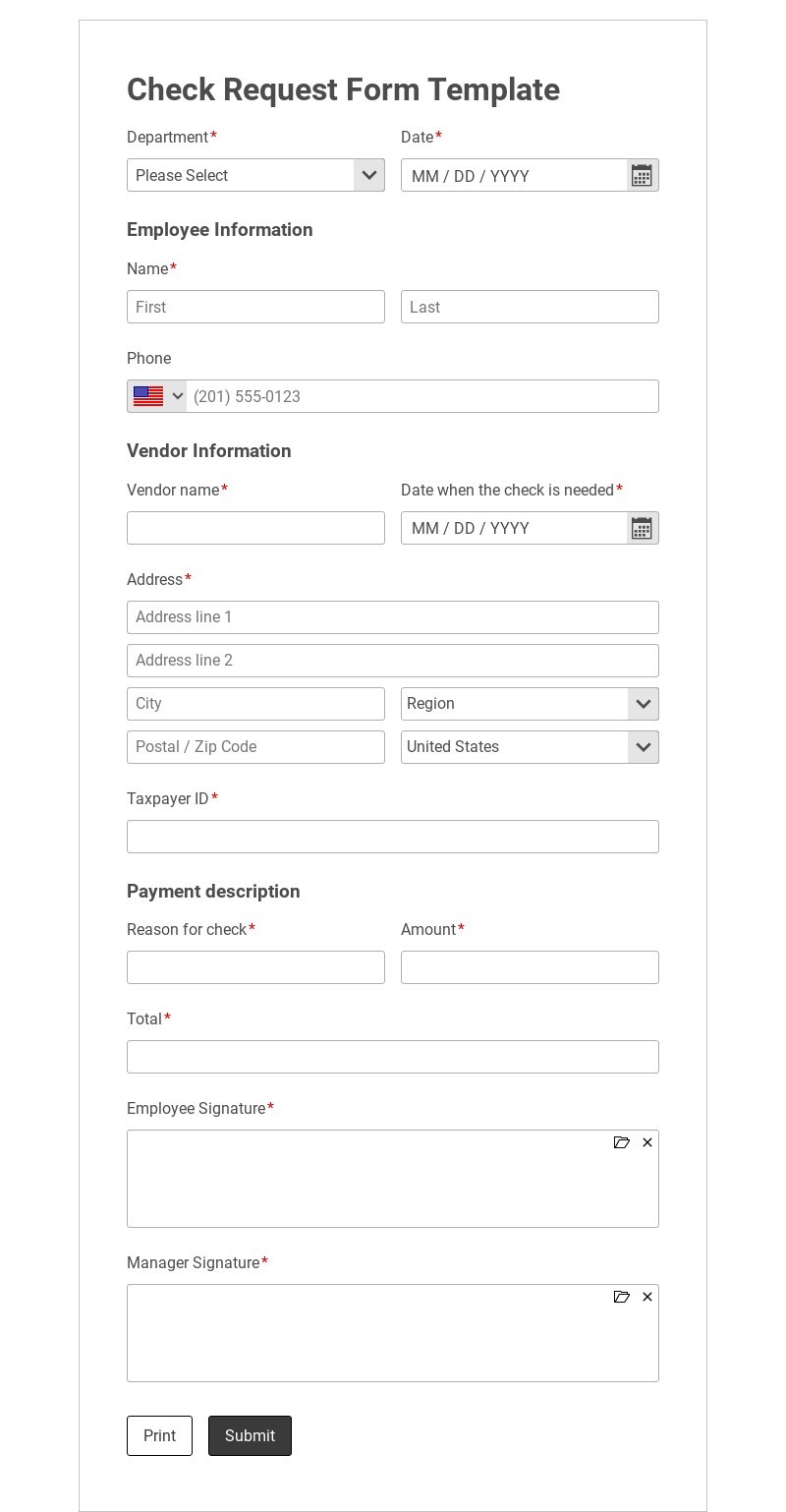 Free Check Request Form Template