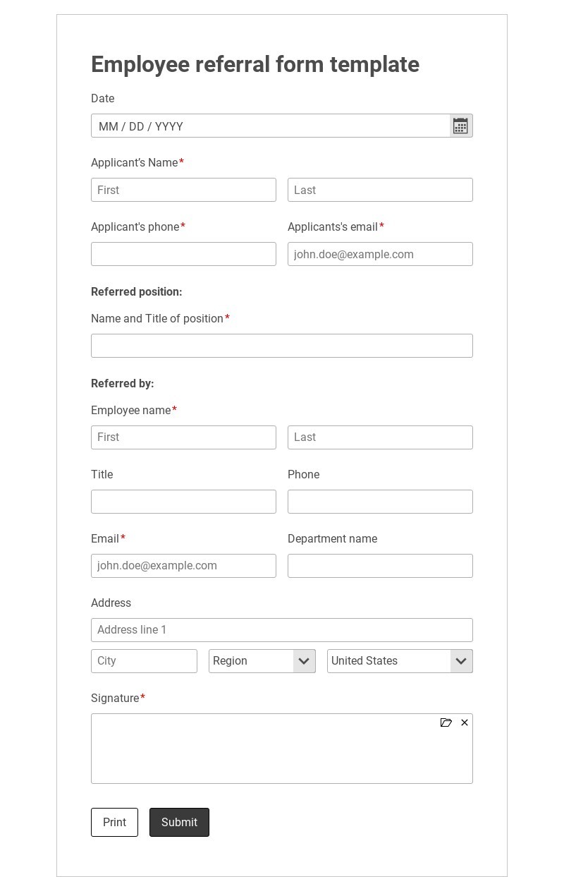 Free Employee Referral Form Template