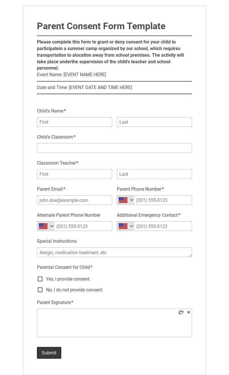 Free Parent Consent Form Template