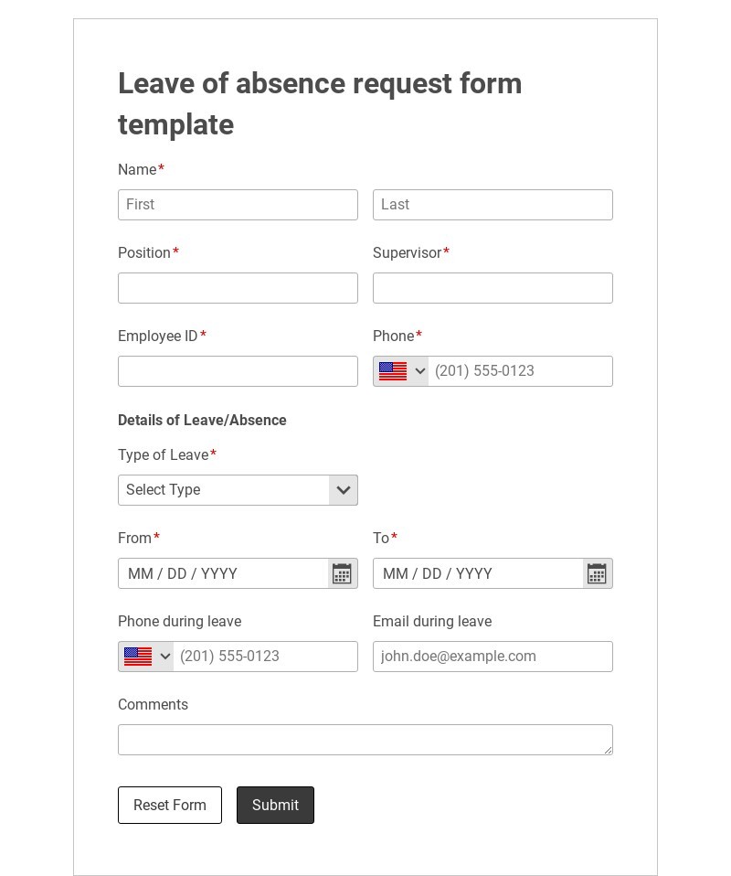 Leave Of Absence Request Form Template