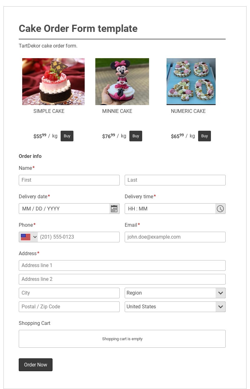 Cake Order Form template