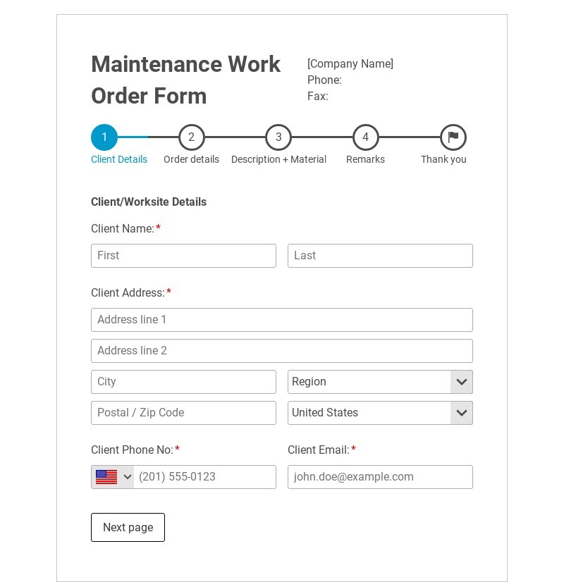 Maintenance Work Order Form Template
