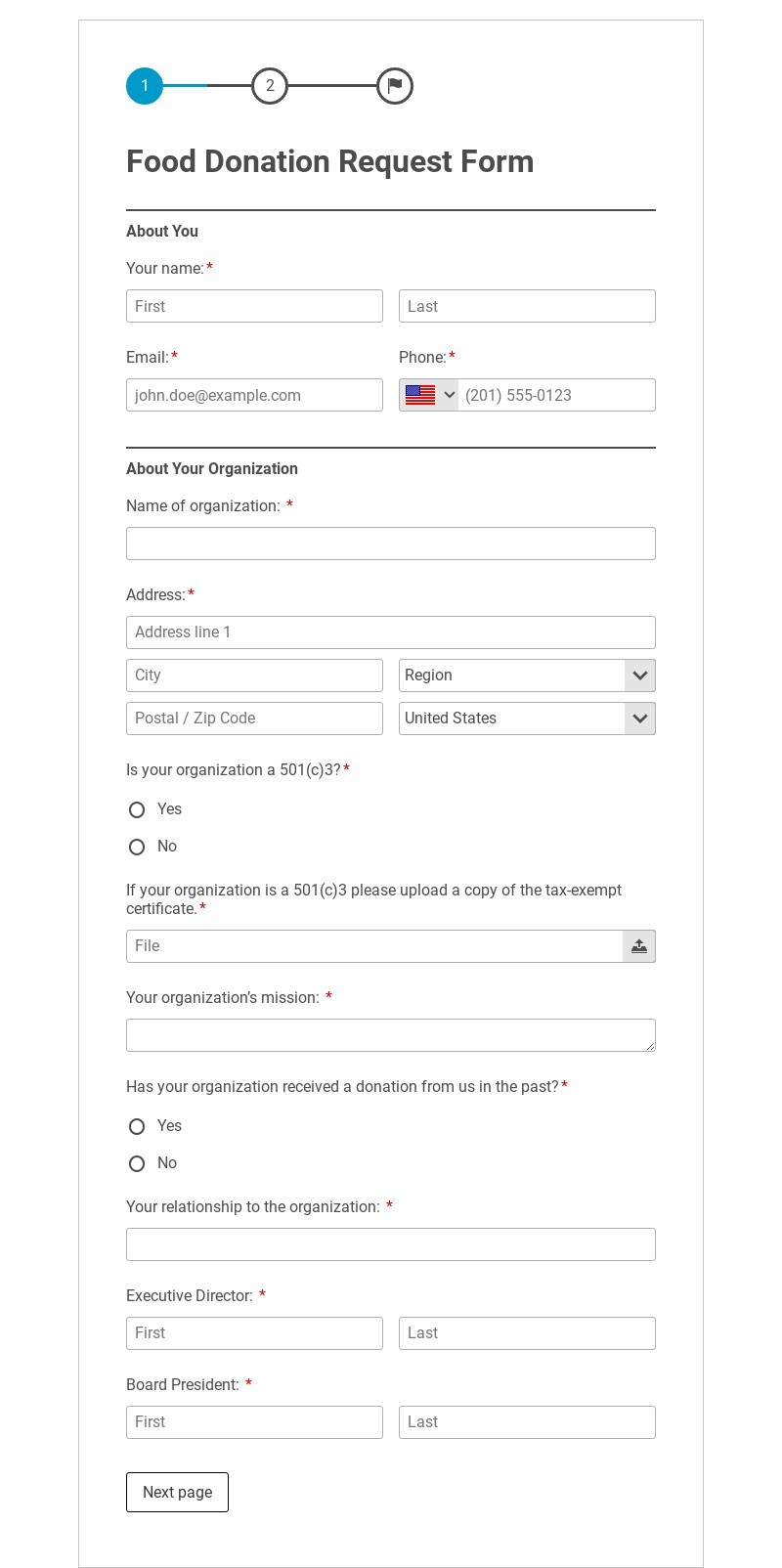 Food Donation Request Form Template