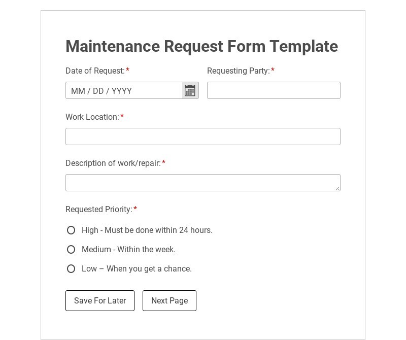 Online Maintenance Request Form Template