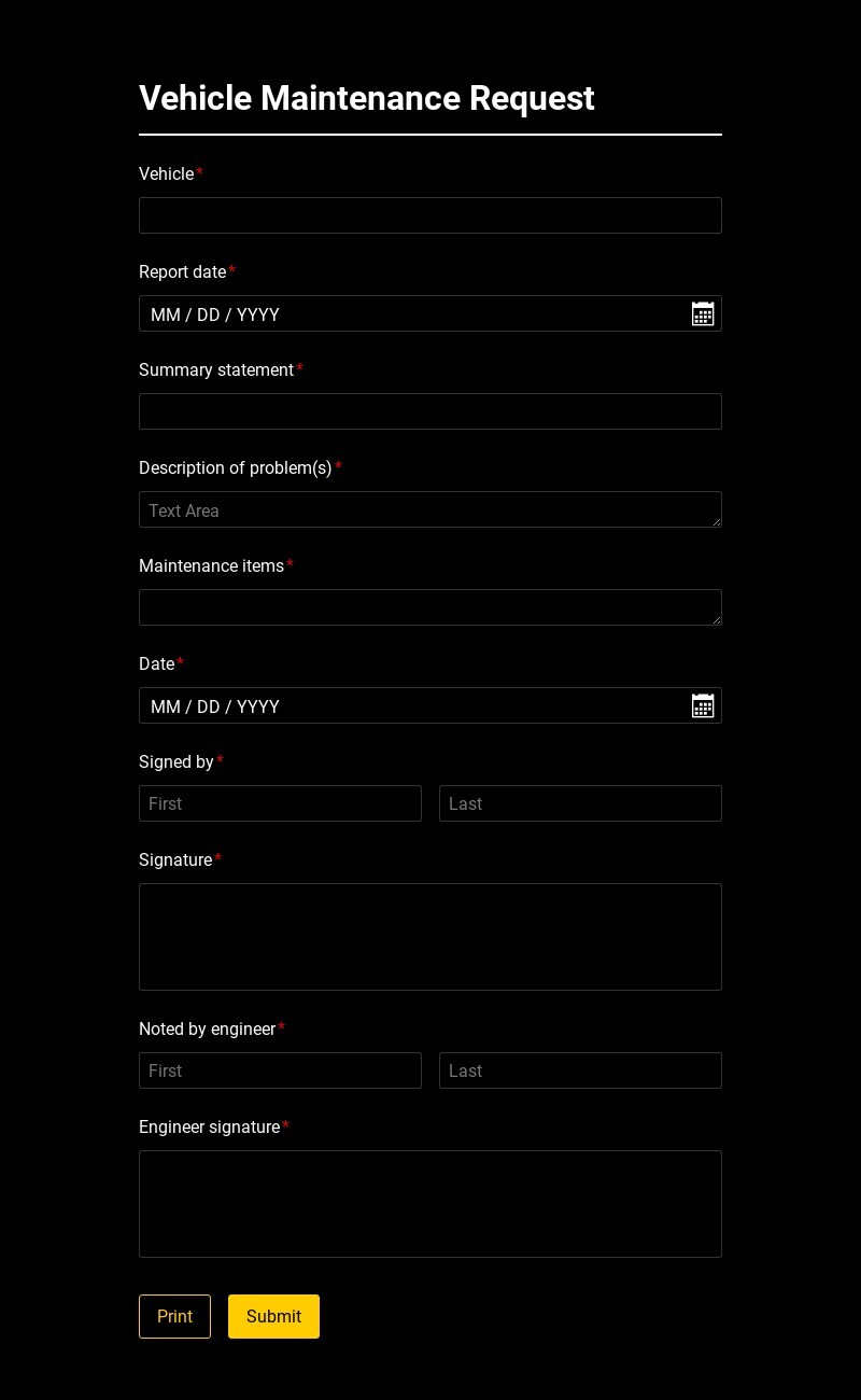 Vehicle Maintenance Request Form Template