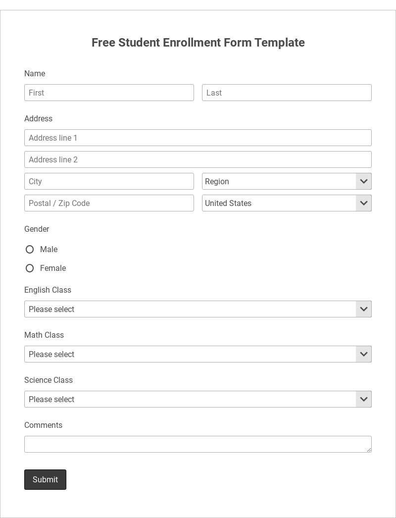 Free Student Enrollment Form Template