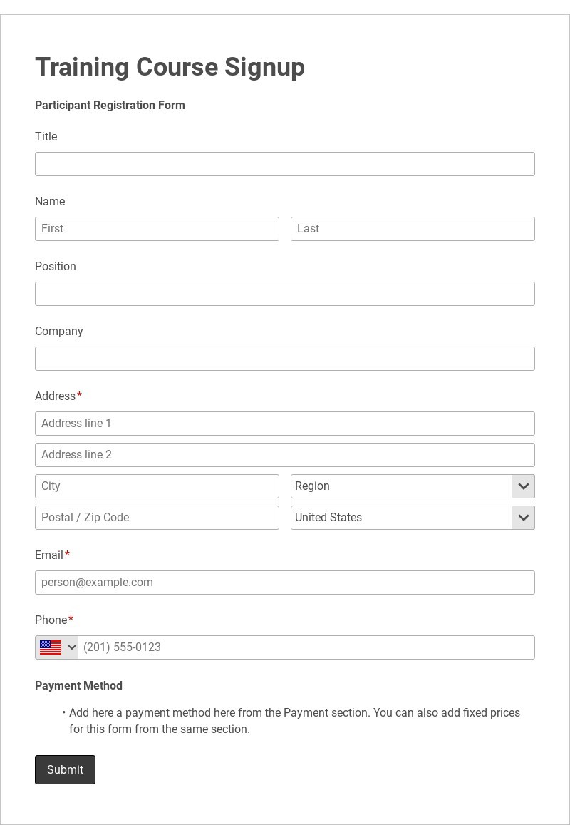 Free Training Application Form Template