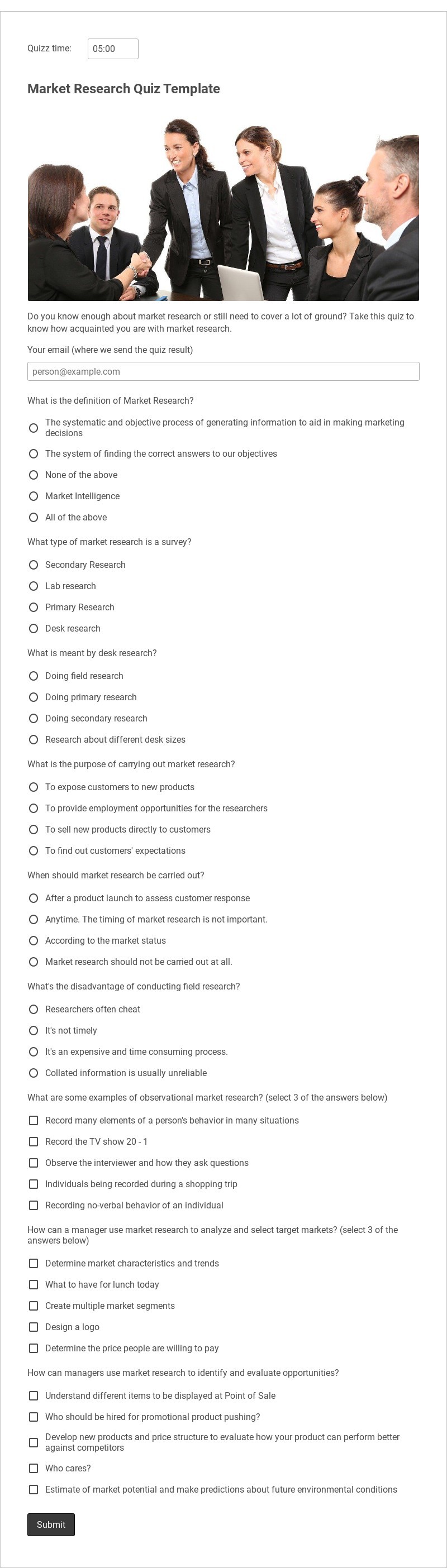 Free Market Research Quiz Template