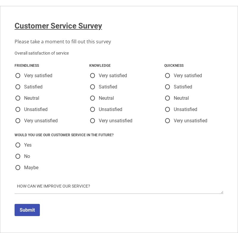 Free Customer Satisfaction Survey Form