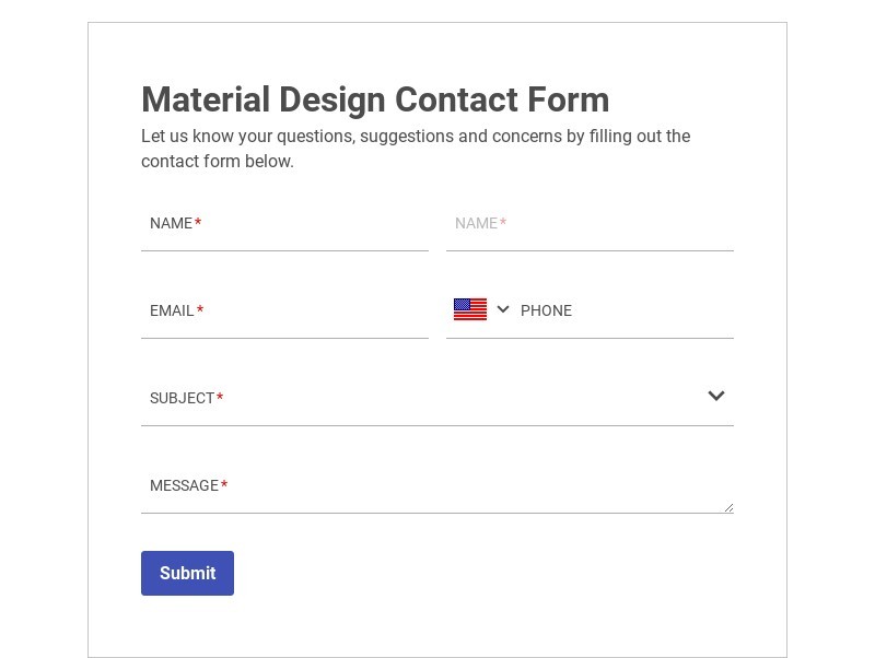 Material design form template