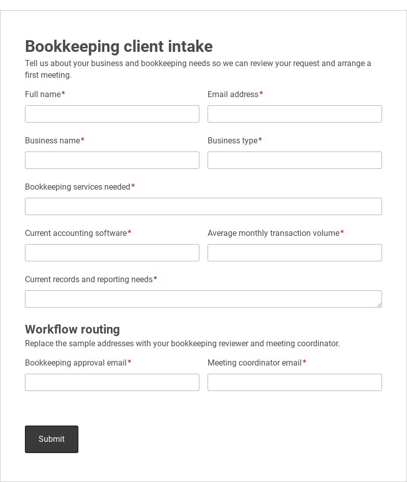 Bookkeeping Workflow Template form template