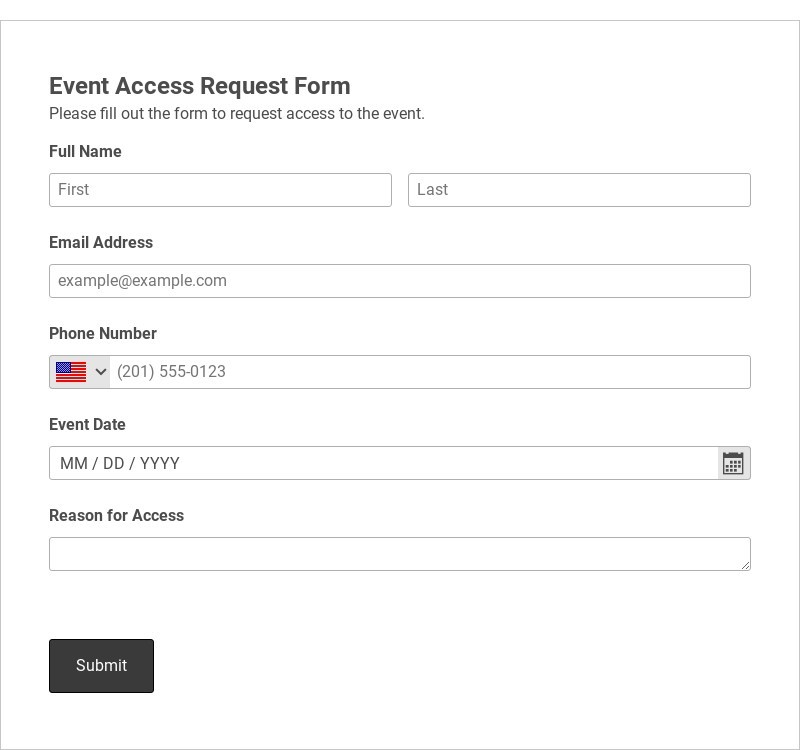 Event Access Request Form Template form template