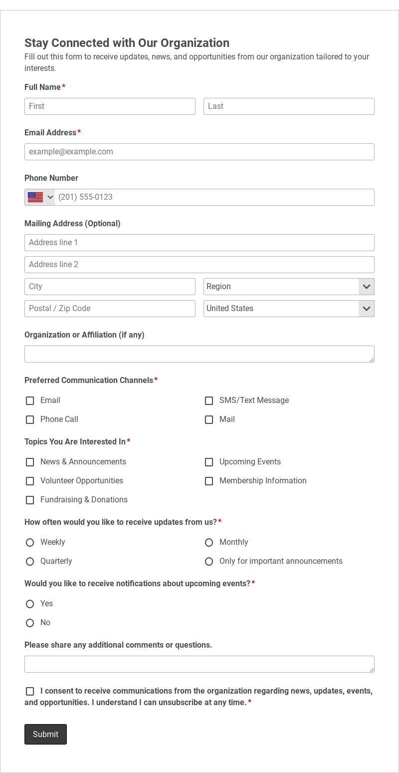 Stay Connected with Our Organization Template form template