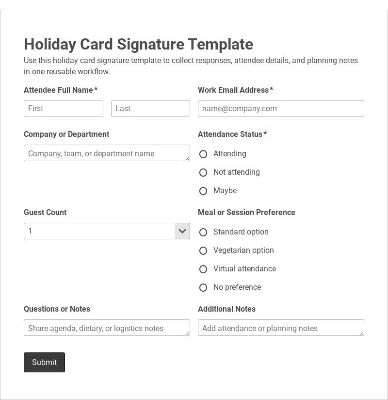 Holiday Card Signature Template form template