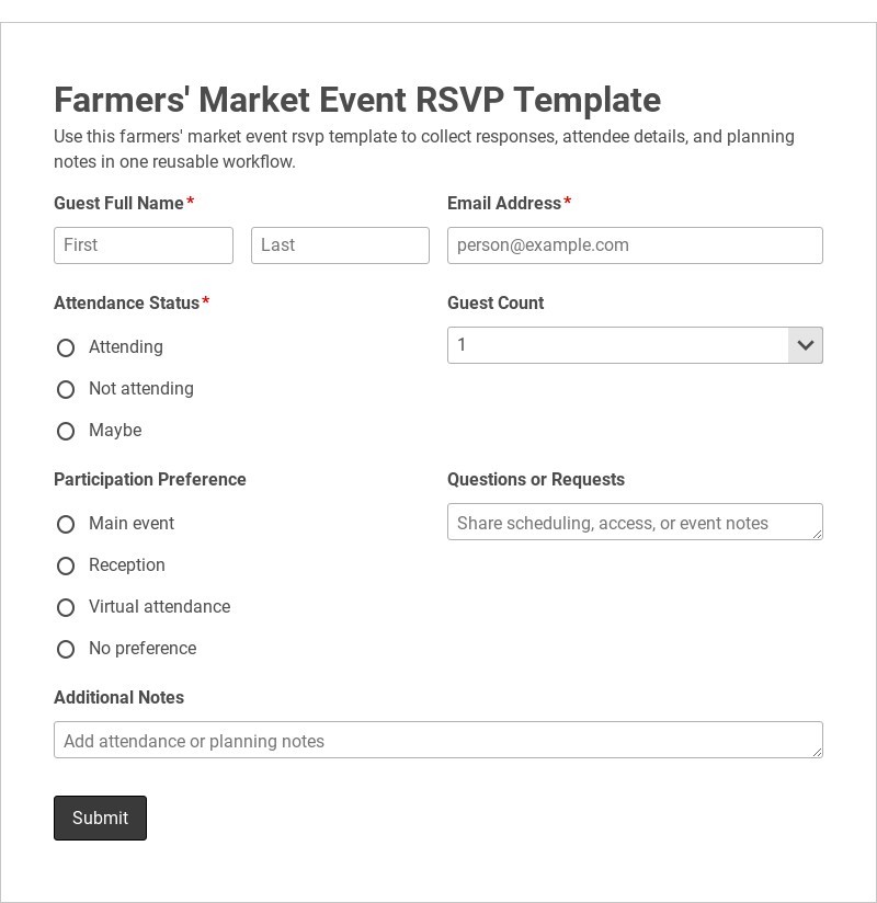 Farmers' Market Event RSVP Template form template