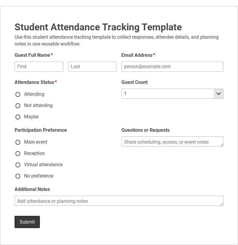 Student Attendance Tracking Template form template