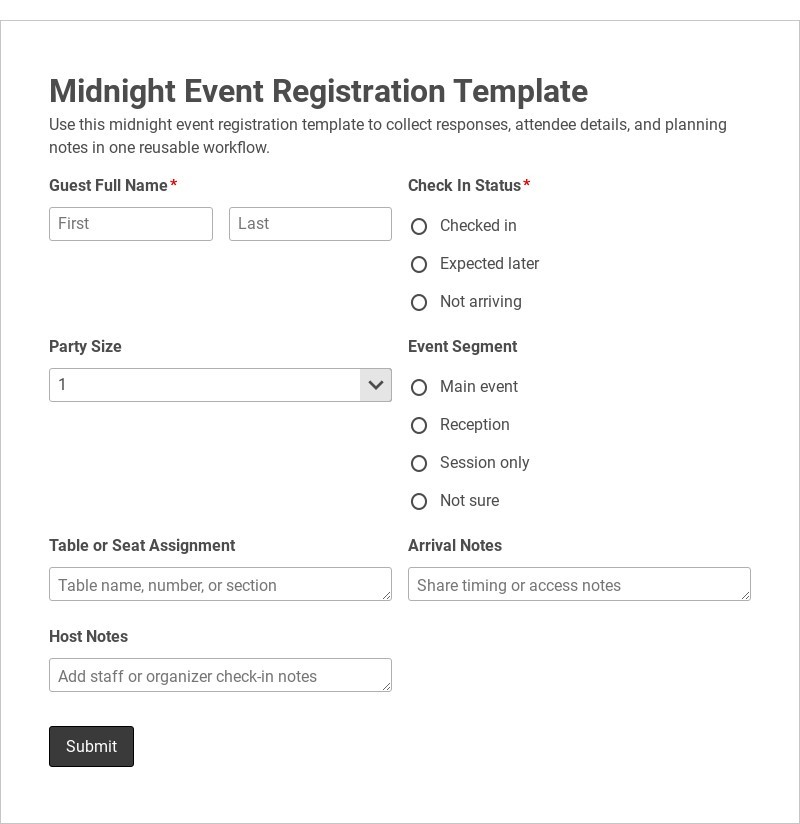 Midnight Event Registration Template form template