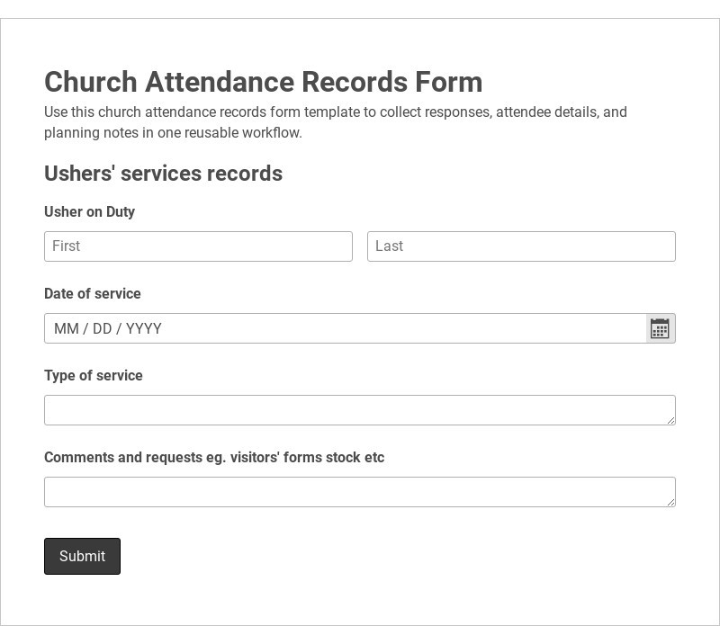 Church Attendance Records Form