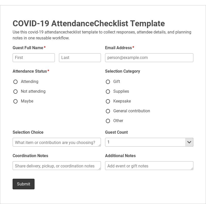 COVID-19 AttendanceChecklist Template form template