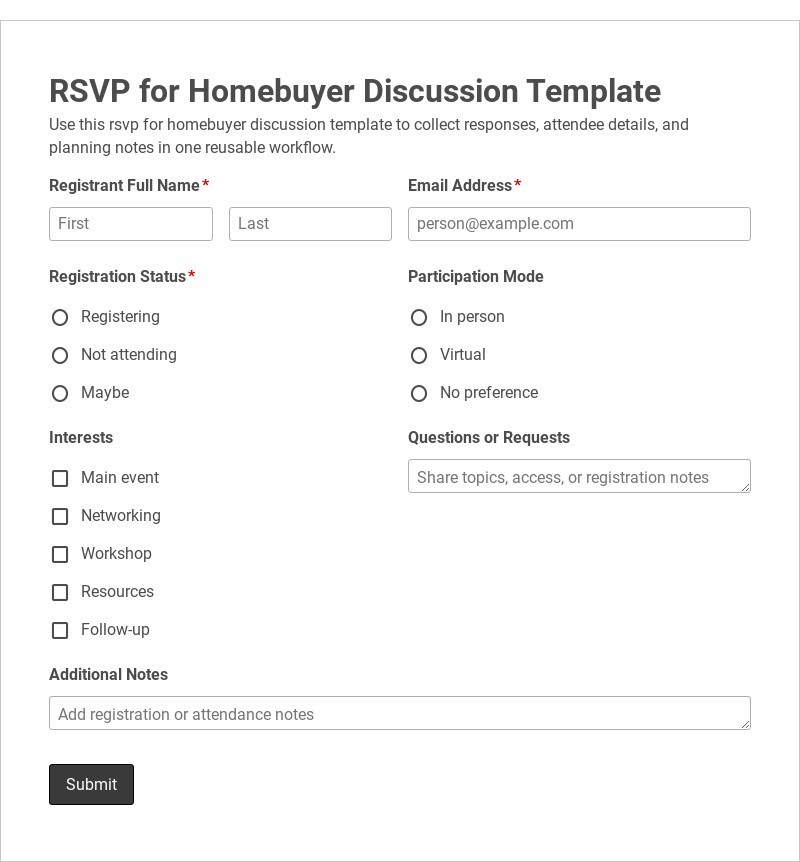 RSVP for Homebuyer Discussion Template form template