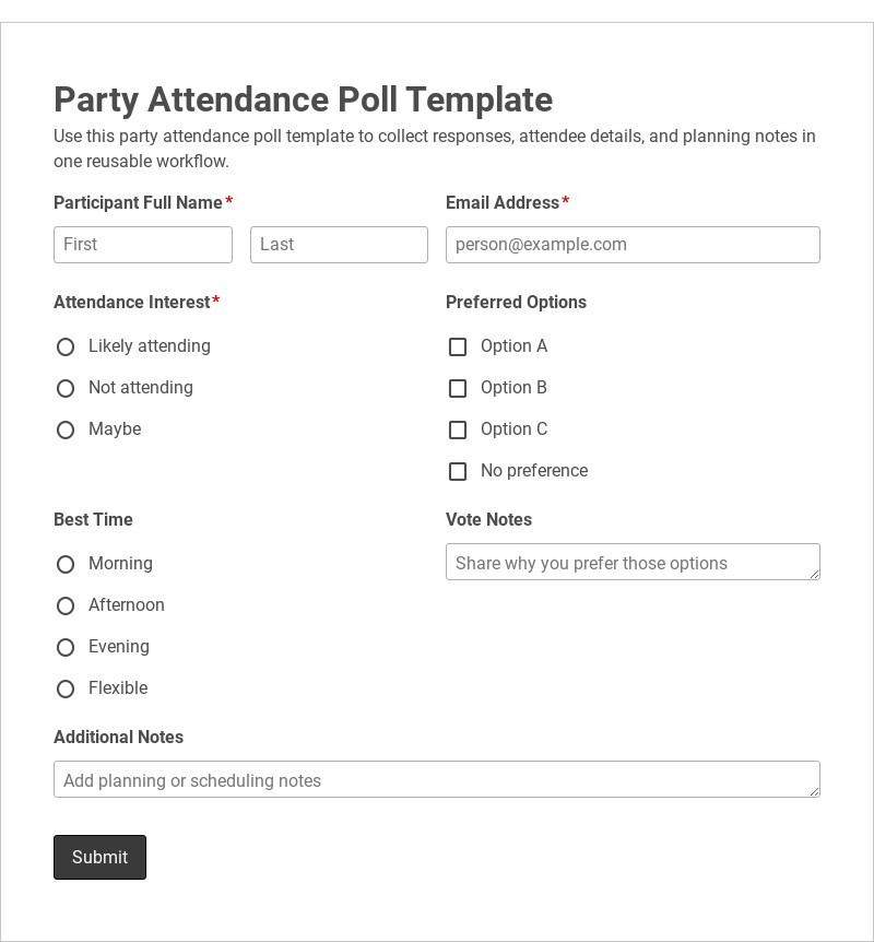 Party Attendance Poll Template form template