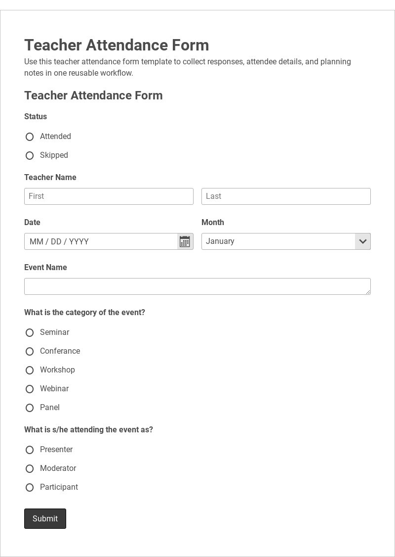 Teacher Attendance Form