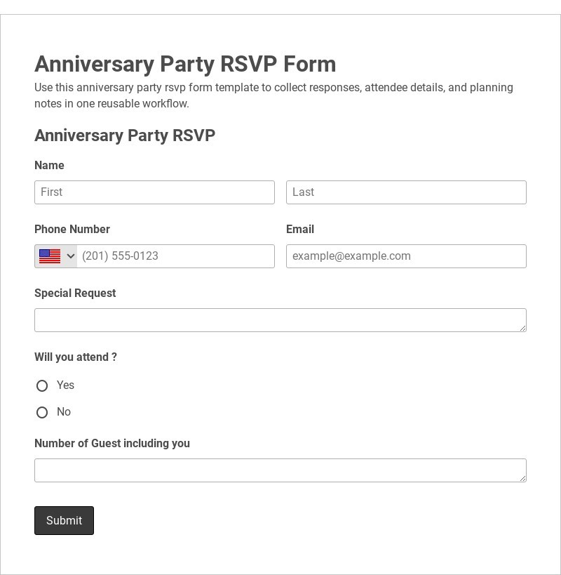 Anniversary Party RSVP Form