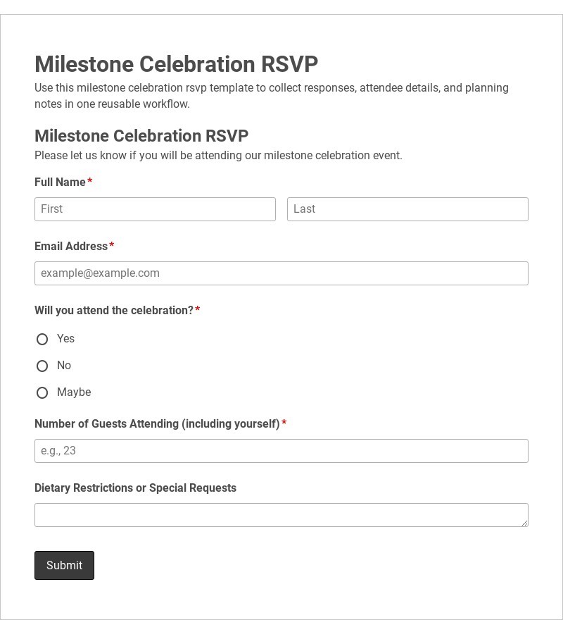 Milestone Celebration RSVP