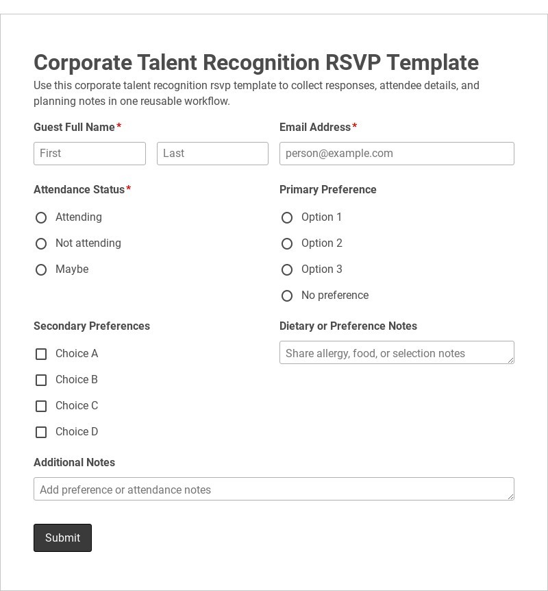 Corporate Talent Recognition RSVP Template