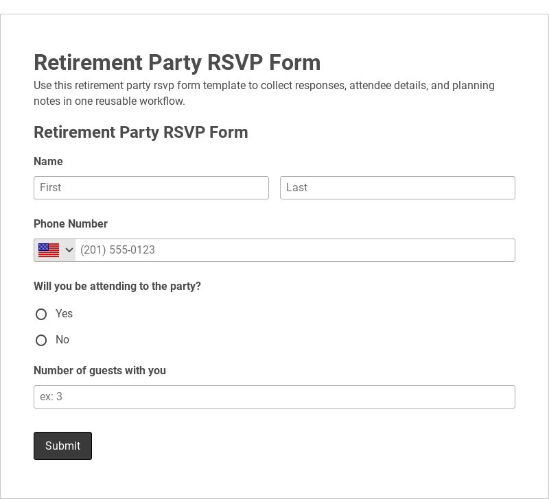 Retirement Party RSVP Form