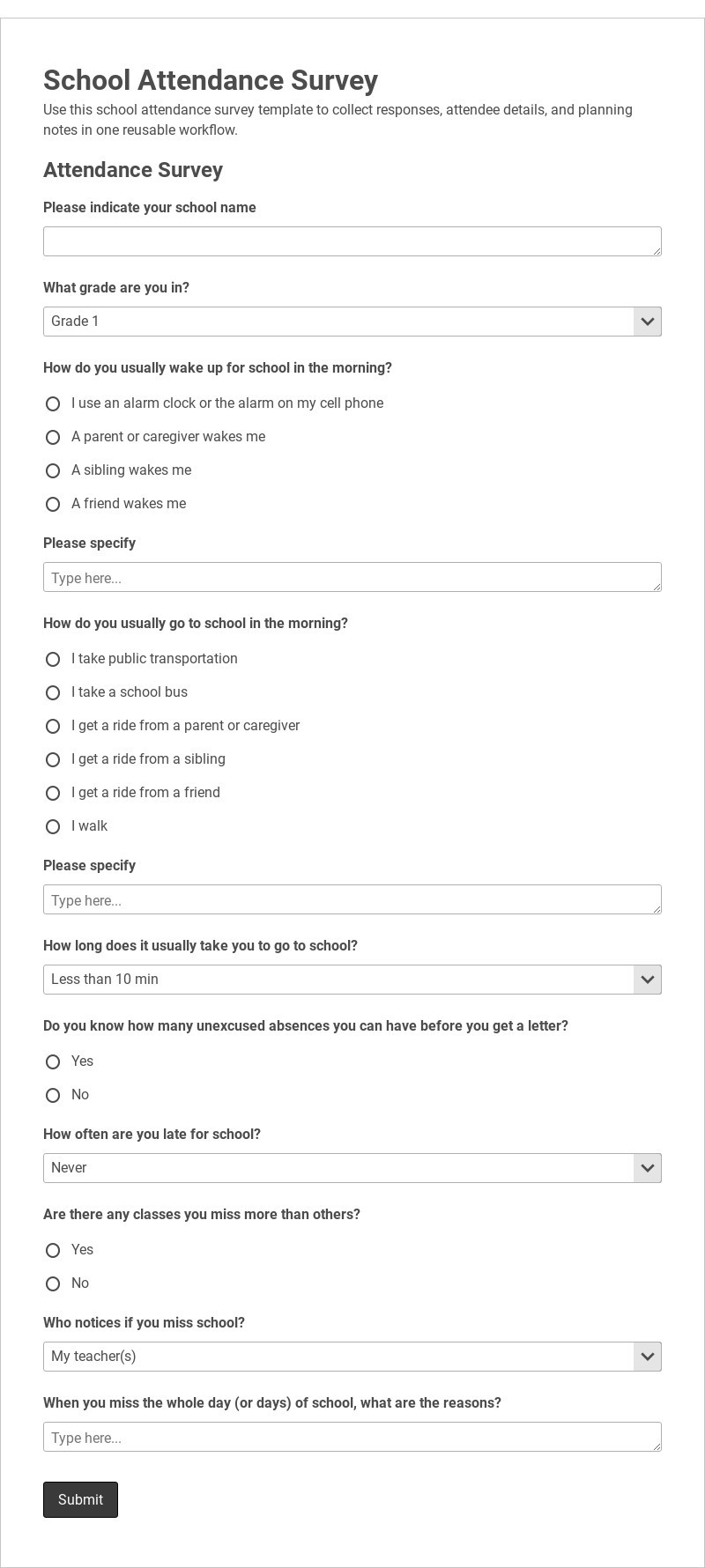 School Attendance Survey