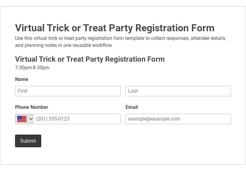 Virtual Trick or Treat Party Registration Form