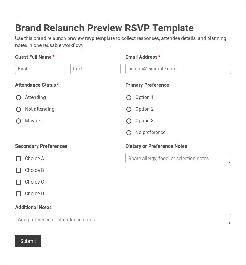 Brand Relaunch Preview RSVP Template form template