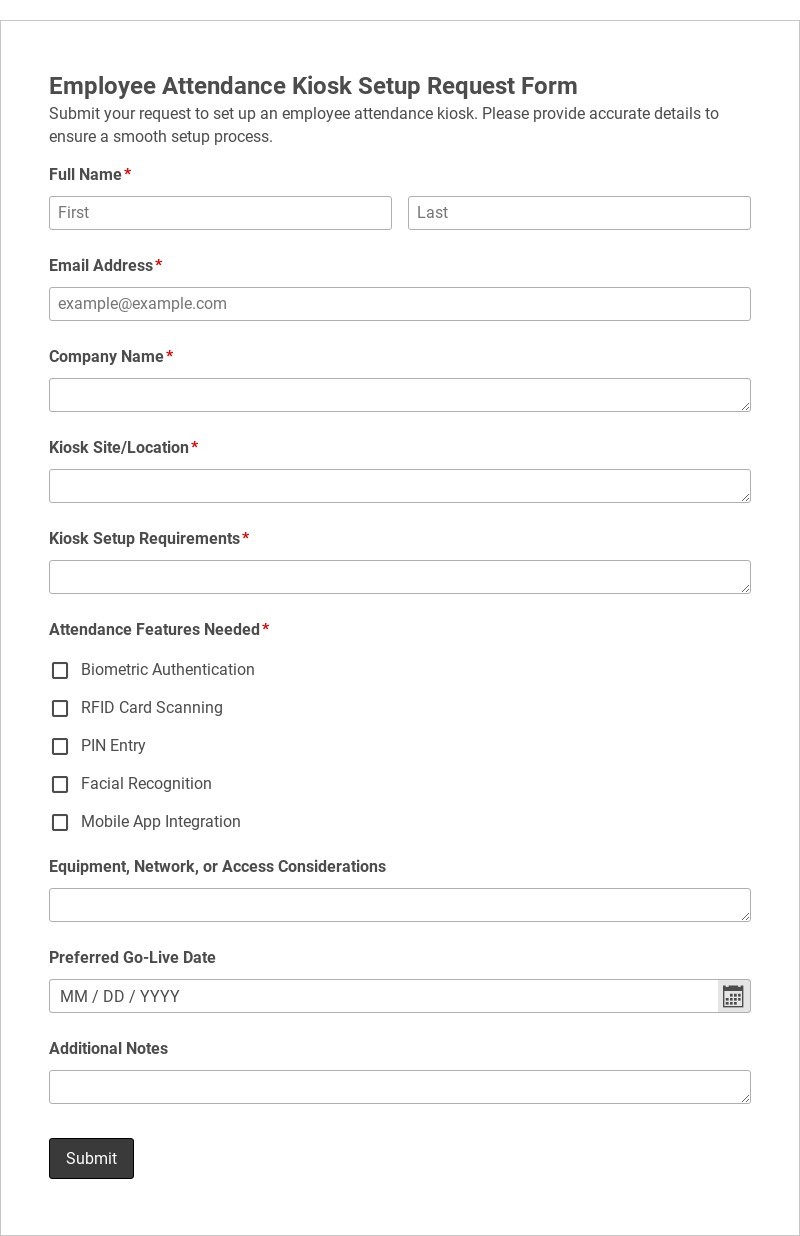 Employee Attendance Kiosk Setup Request Form Template