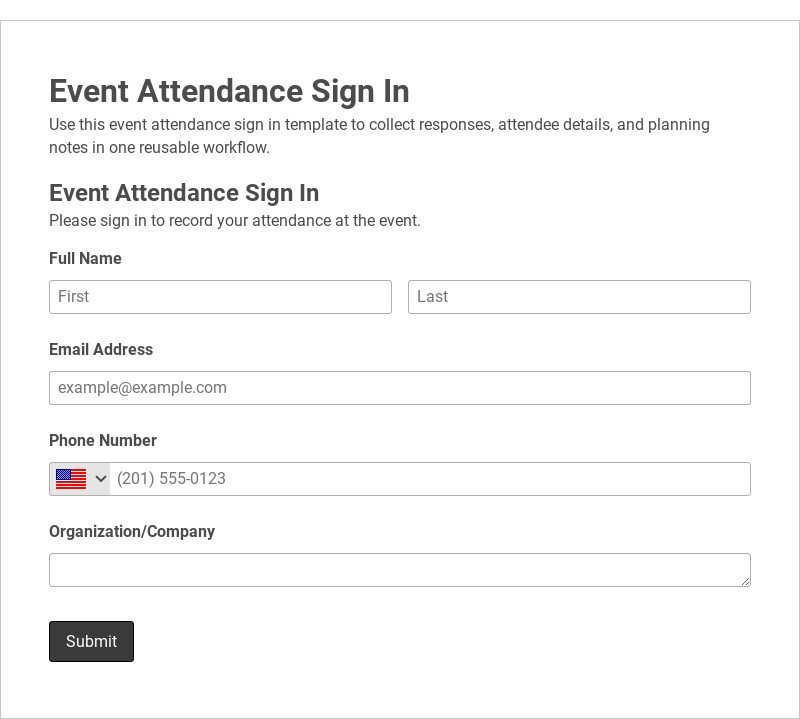 Event Attendance Sign In