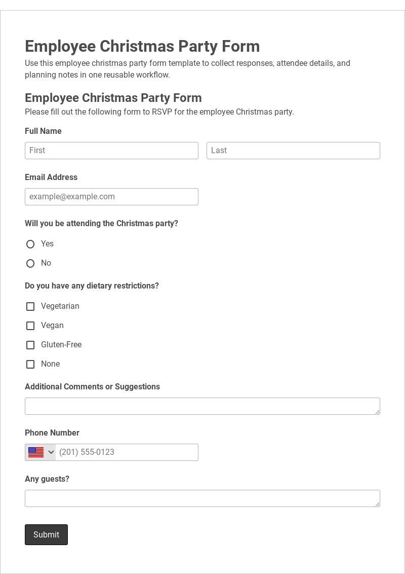 Employee Christmas Party Form