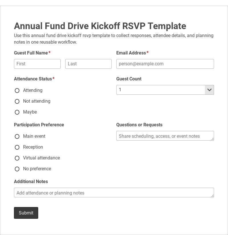 Annual Fund Drive Kickoff RSVP Template form template